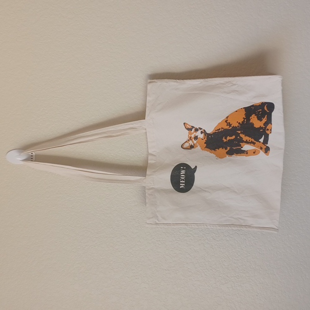 3/$25 Pet Food Express Canvas Tote Bag Cat & Dog Image, Off White Blue Orange - Picture 4 of 14